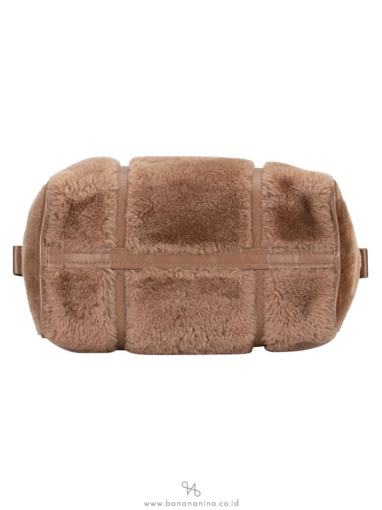 BALENCIAGA Bazar Shearling Fur Small Shopper Brown