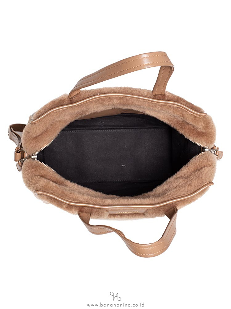 BALENCIAGA Bazar Shearling Fur Small Shopper Brown