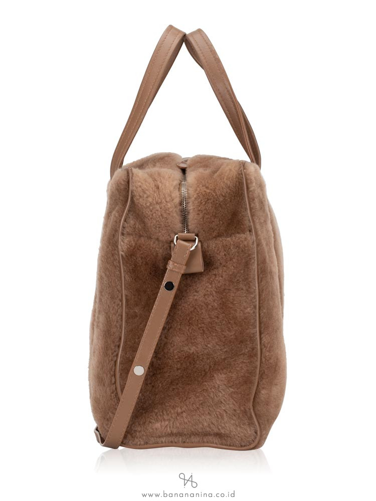 BALENCIAGA Bazar Shearling Fur Small Shopper Brown