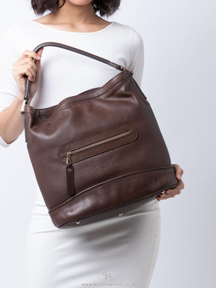 LONGCHAMP Cosmo Leather Hobo Chocolate