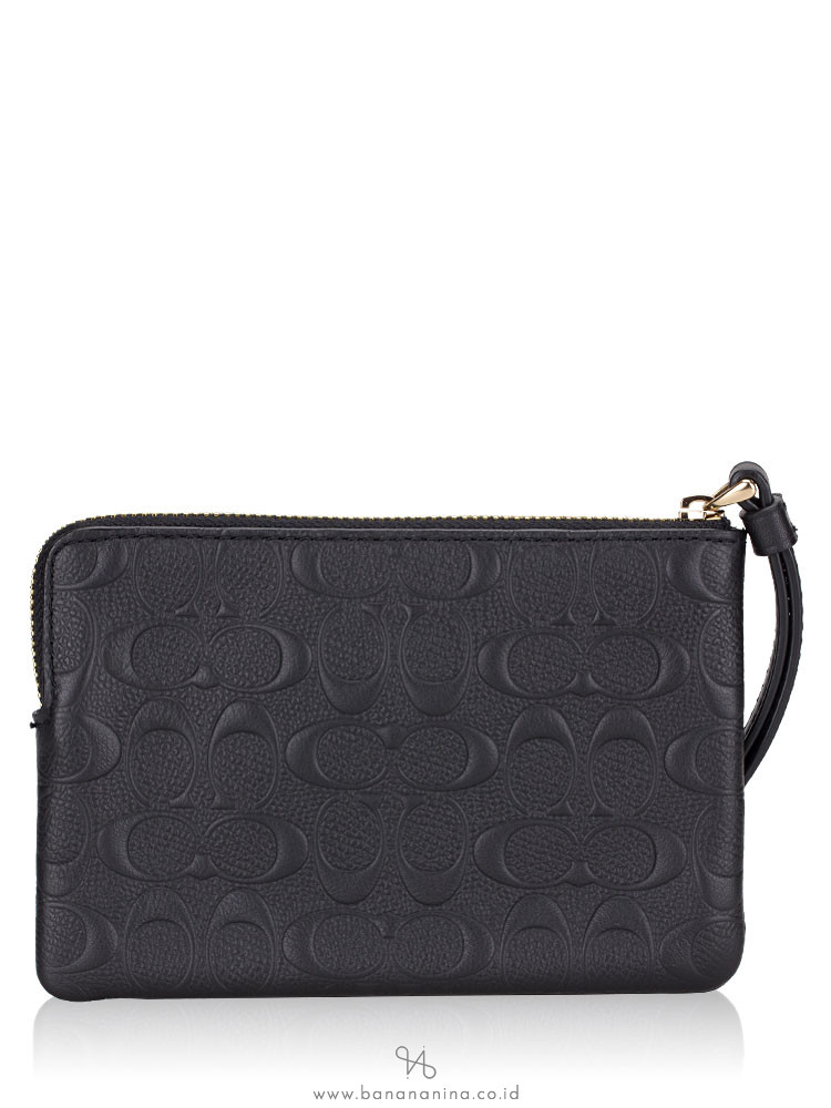 COACH 67555 Signature Leather Corner Zip Wristlet Black