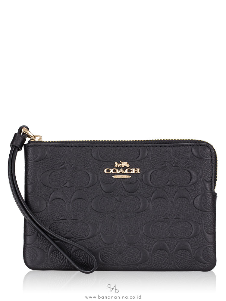 COACH 67555 Signature Leather Corner Zip Wristlet Black