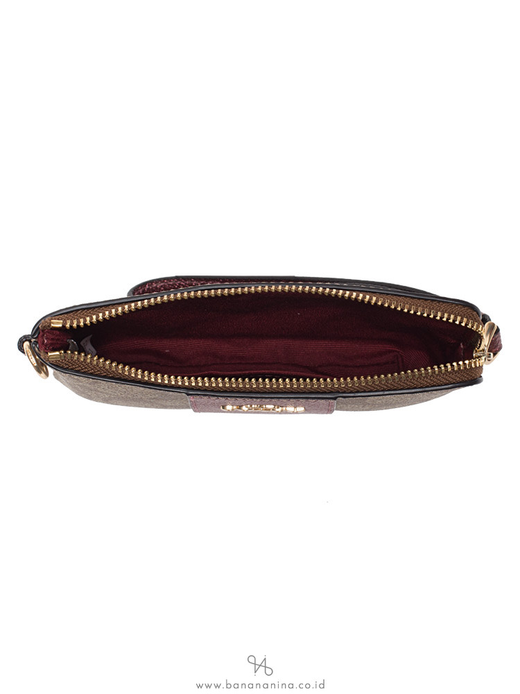 COACH 80151 Boxed Signature Corner Zip Wristlet Khaki Metallic Wine