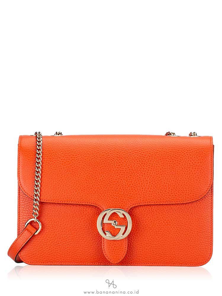 GUCCI Dollar Calfskin Interlocking G Shoulder Bag Orange