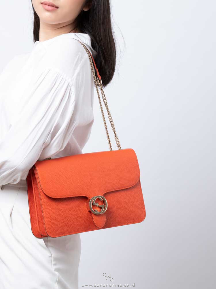 GUCCI Dollar Calfskin Interlocking G Shoulder Bag Orange