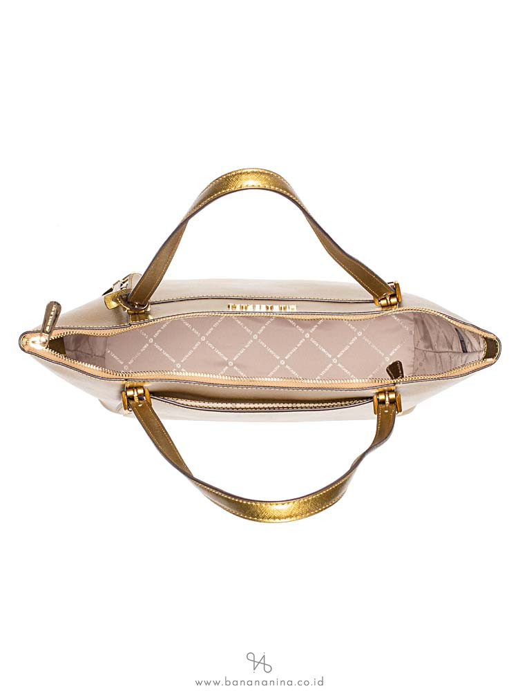 MICHAEL KORS Ciara Large Saffiano Top Zip Tote Old Gold