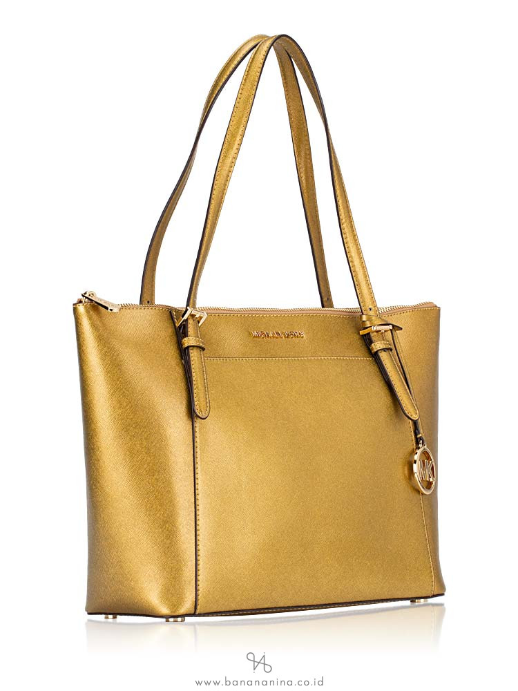 MICHAEL KORS Ciara Large Saffiano Top Zip Tote Old Gold