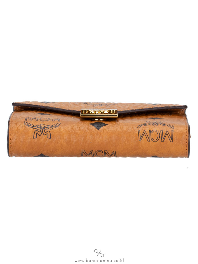 MCM Patricia Visetos Three-Fold Wallet Cognac
