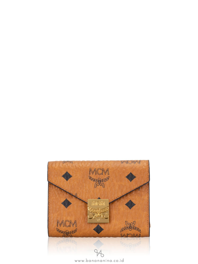 MCM Patricia Visetos Three-Fold Wallet Cognac