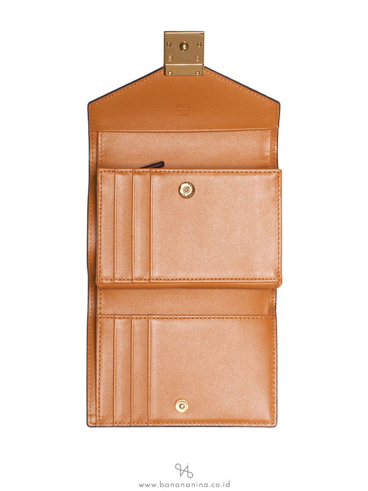 MCM Patricia Visetos Three-Fold Wallet Cognac