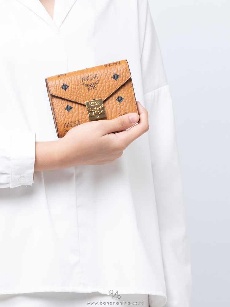 MCM Patricia Visetos Three-Fold Wallet Cognac