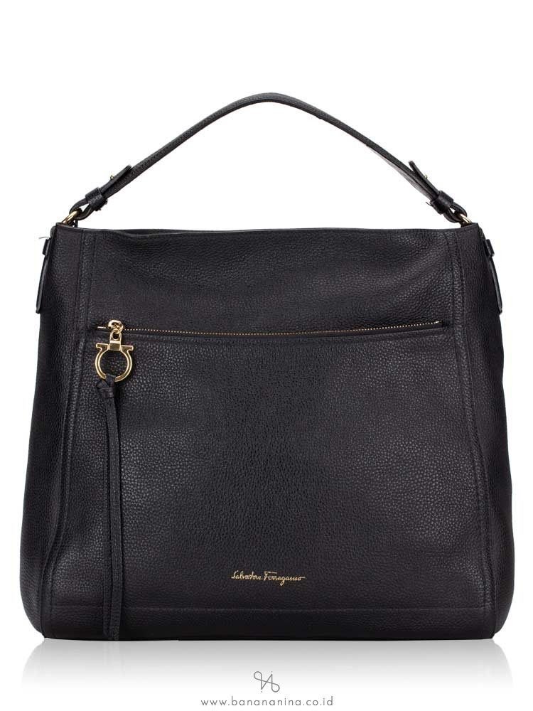 SALVATORE FERRAGAMO Ally Leather Hobo Black