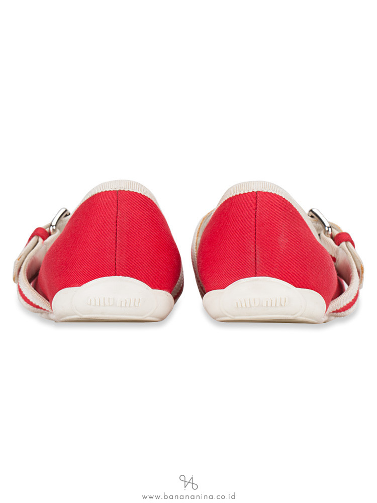 MIU MIU Buckle Embellished Canvas Ballet Flats Red Sz 37
