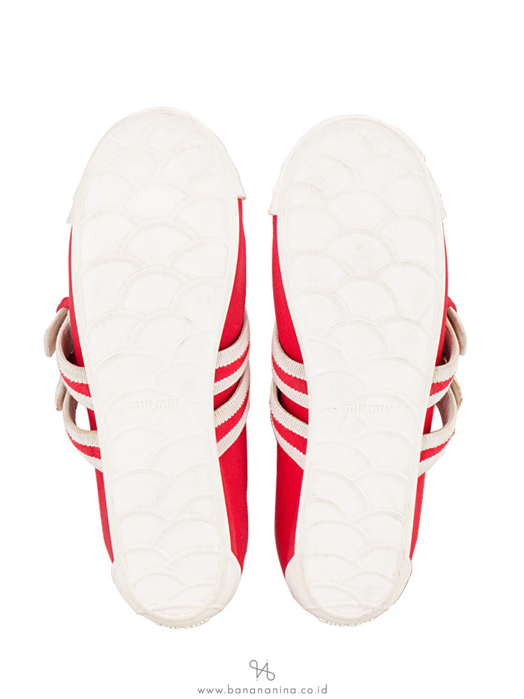MIU MIU Buckle Embellished Canvas Ballet Flats Red Sz 37
