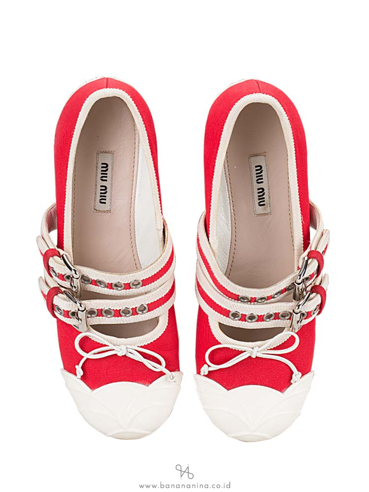 MIU MIU Buckle Embellished Canvas Ballet Flats Red Sz 37