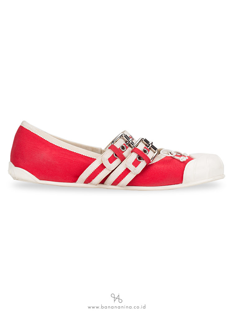 MIU MIU Buckle Embellished Canvas Ballet Flats Red Sz 37
