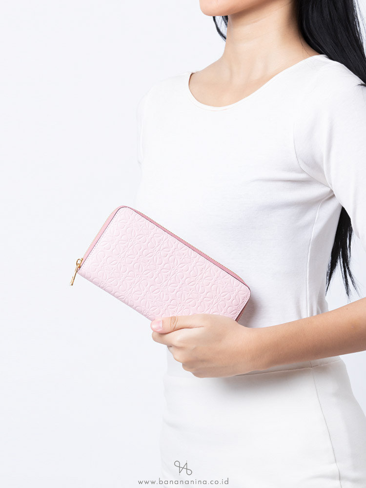 LOEWE Anagram Leather Zip Wallet Pink