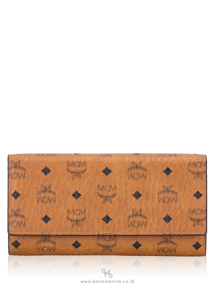 MCM Visetos Mina Long Trifold Wallet Cognac