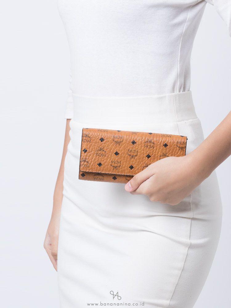 MCM Visetos Mina Long Trifold Wallet Cognac