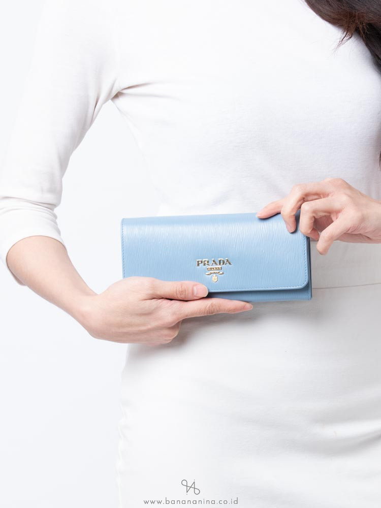 PRADA 1MH132 Vitello Move Flap Wallet with Lanyard Astrale