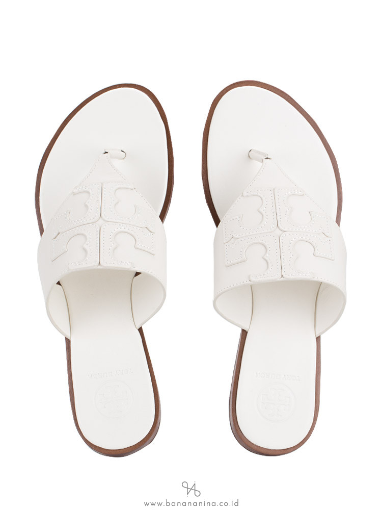 TORY BURCH Jamie Logo Flat Thong Sandal Ivory Sz 8