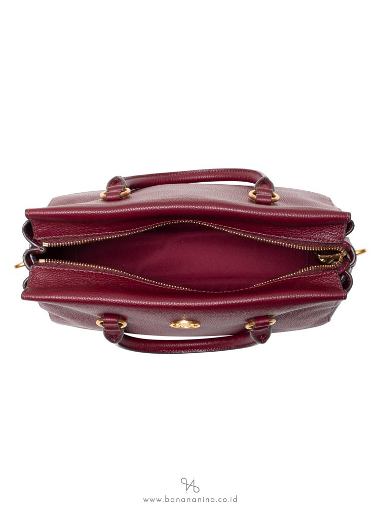 TORY BURCH Mason Colorblock Top Zip Satchel Imperial Garnet Navy