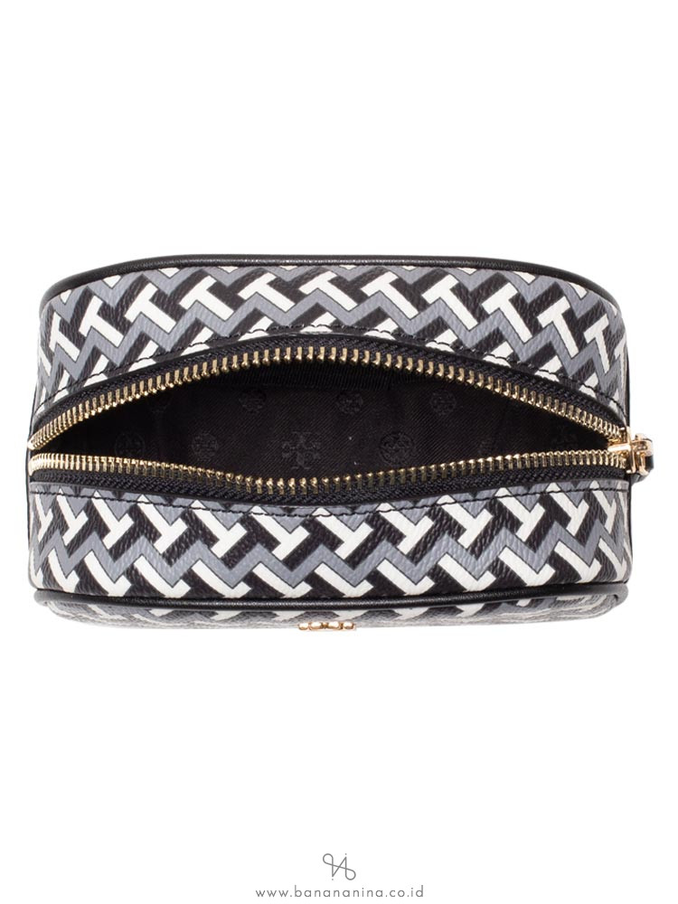 TORY BURCH Tile Tzag Allover Cosmetic Pouch Black