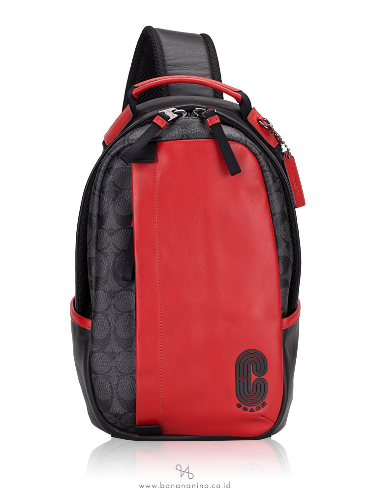 COACH Men 598 Signature Colorblock Edge Park Sling Pack Sport Red Charcoal