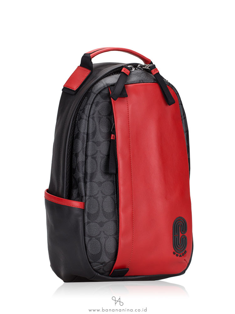 COACH Men 598 Signature Colorblock Edge Park Sling Pack Sport Red Charcoal