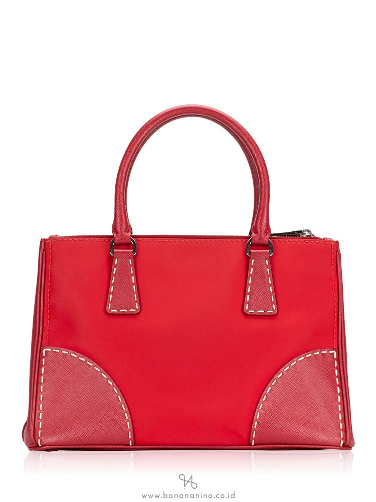 PRADA B1801K Tessuto Saffiano Double Zip Tote Rosso