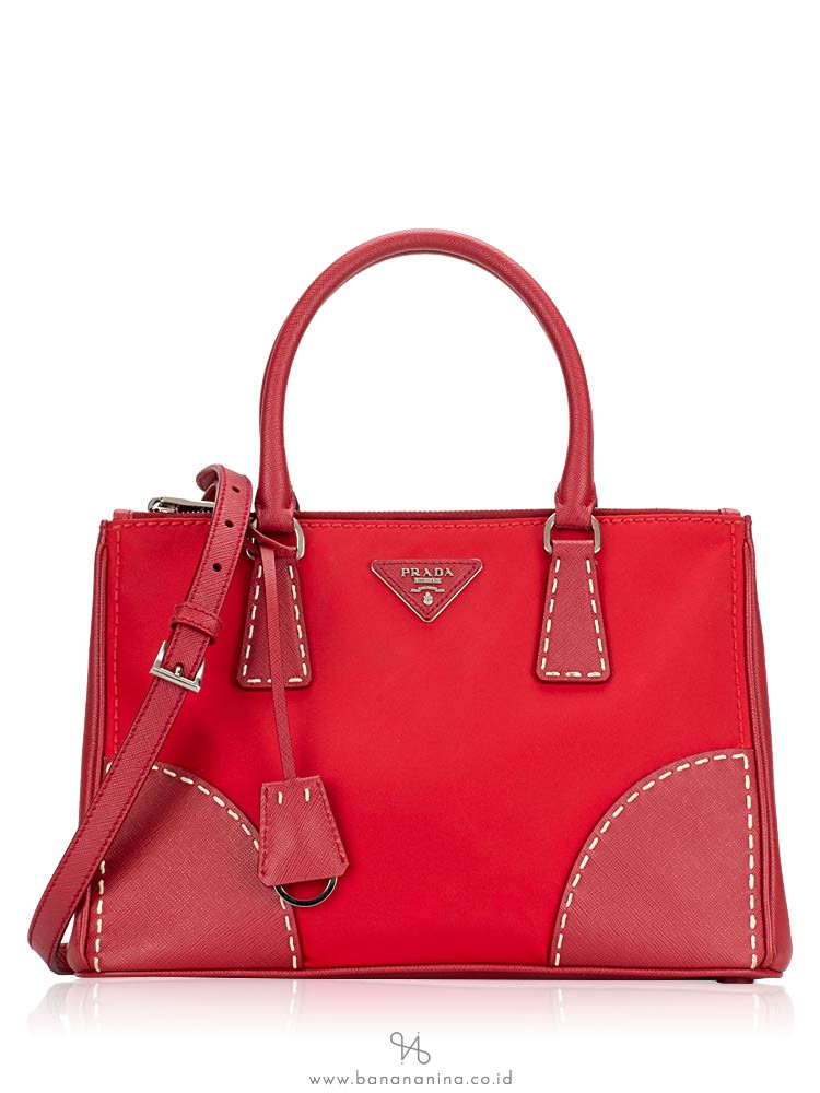 PRADA B1801K Tessuto Saffiano Double Zip Tote Rosso