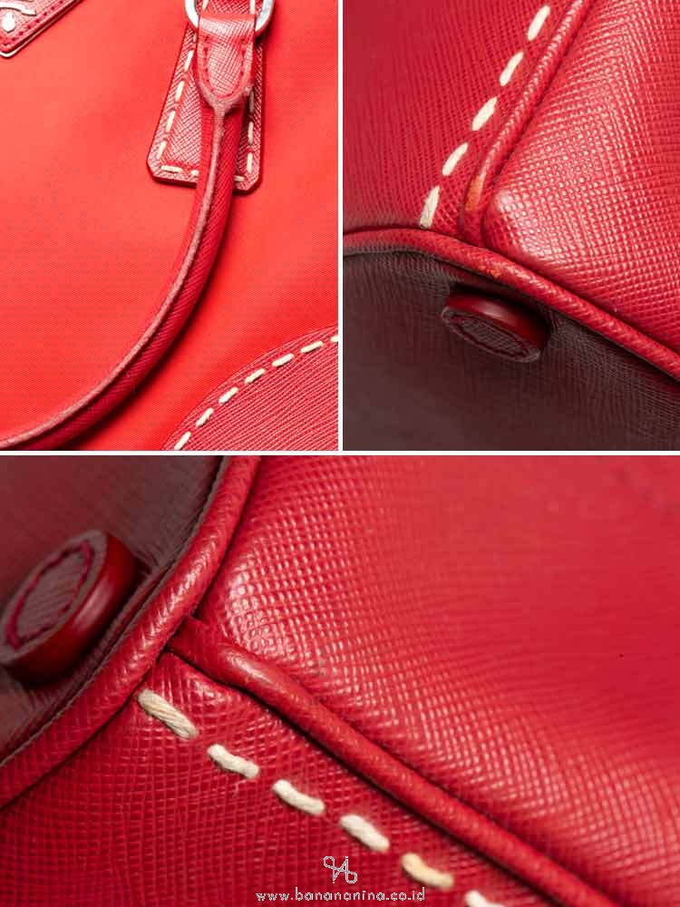 PRADA B1801K Tessuto Saffiano Double Zip Tote Rosso