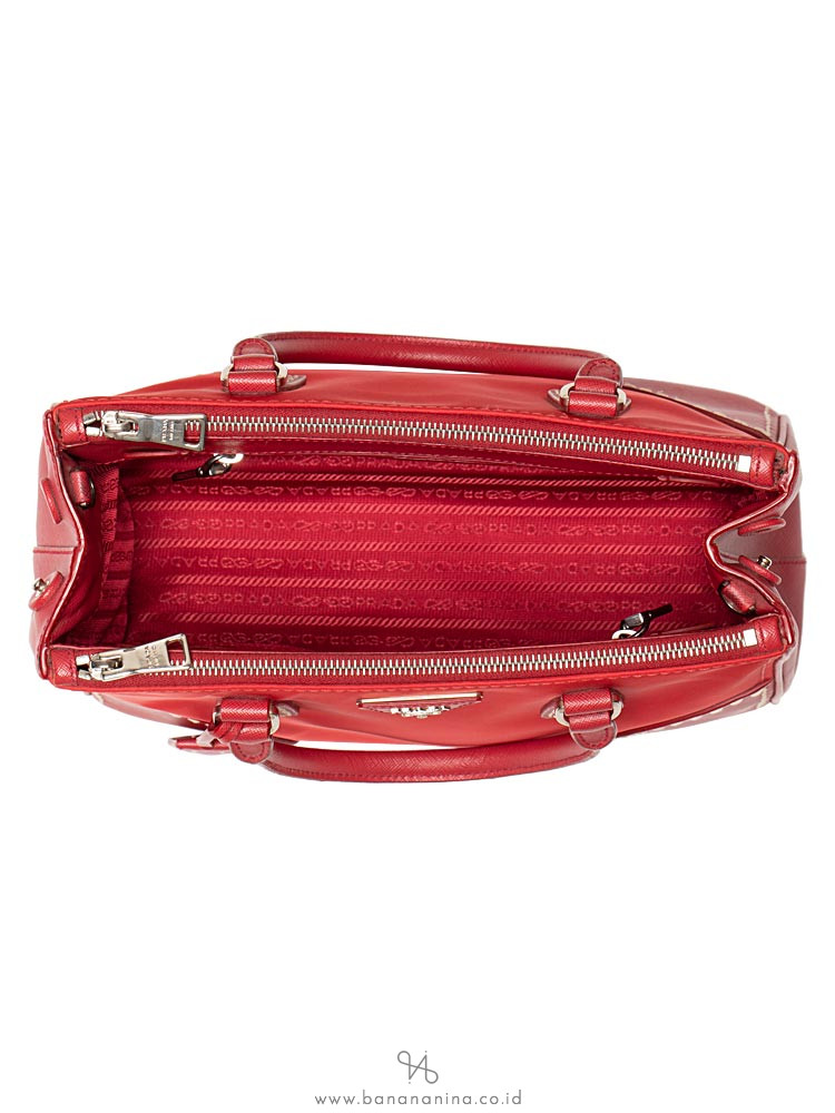 PRADA B1801K Tessuto Saffiano Double Zip Tote Rosso