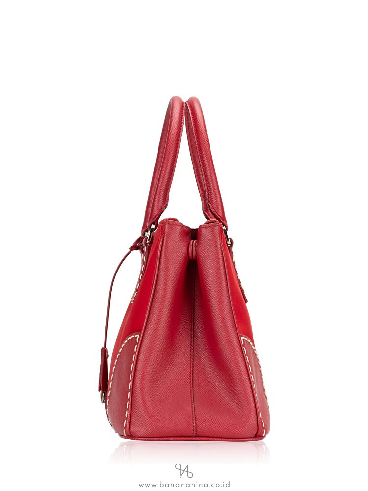 PRADA B1801K Tessuto Saffiano Double Zip Tote Rosso
