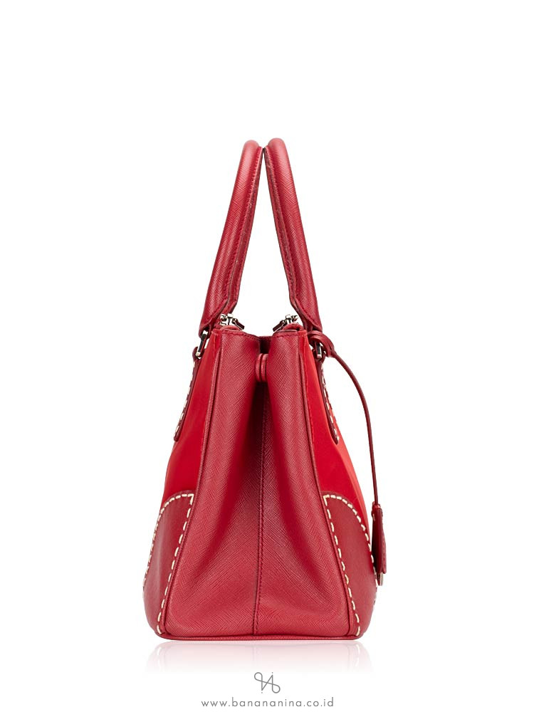 PRADA B1801K Tessuto Saffiano Double Zip Tote Rosso