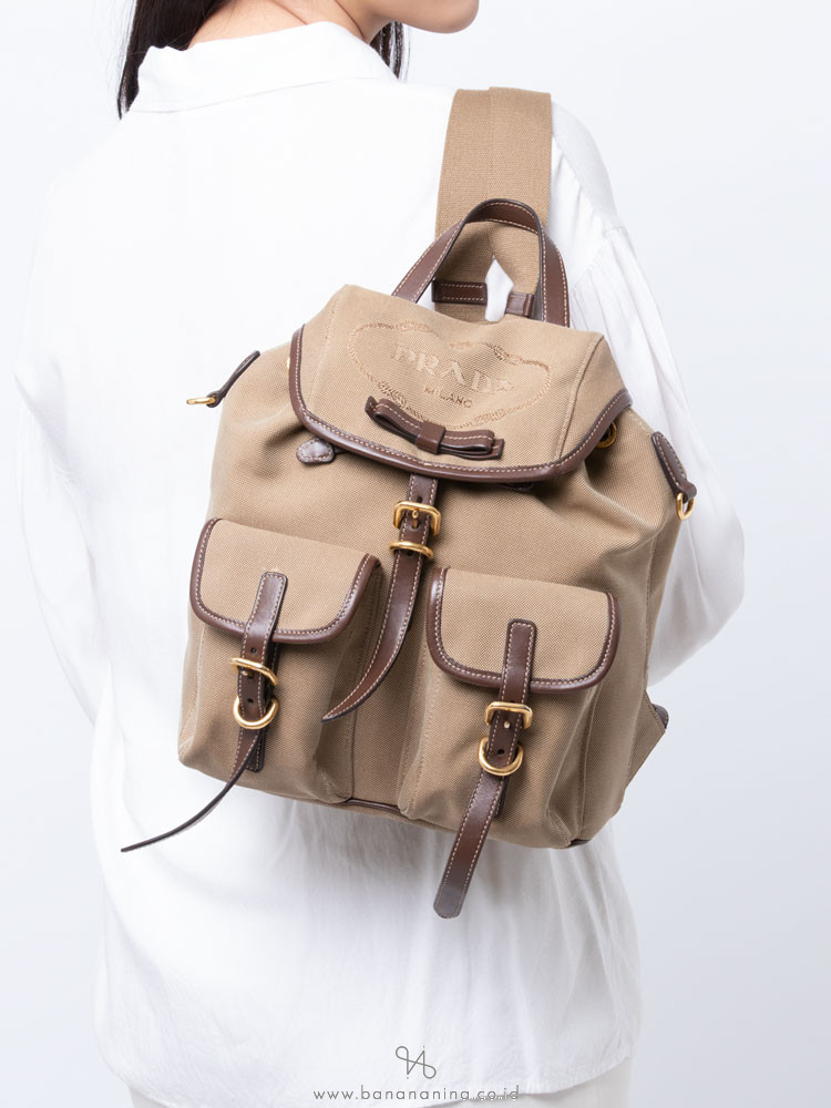 PRADA 1BZ677 Jacquard Logo Backpack Corda Bruciato