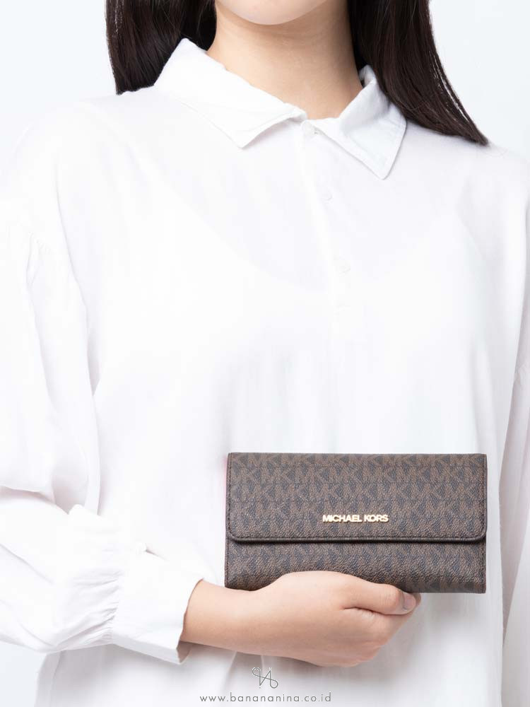 MICHAEL KORS Jet Set Monogram Large Trifold Wallet Mandarin