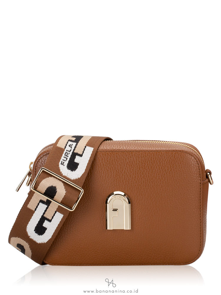 FURLA Sleek Leather Mini Crossbody Cognac