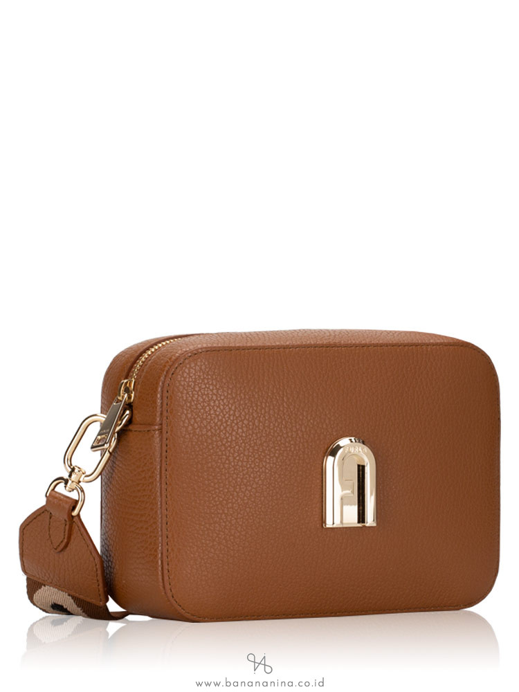 FURLA Sleek Leather Mini Crossbody Cognac