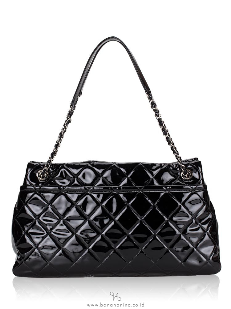 CHANEL Quilted Patent Timeless Shopping Tote Black