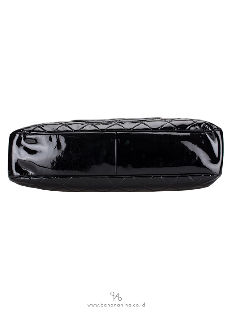 CHANEL Quilted Patent Timeless Shopping Tote Black