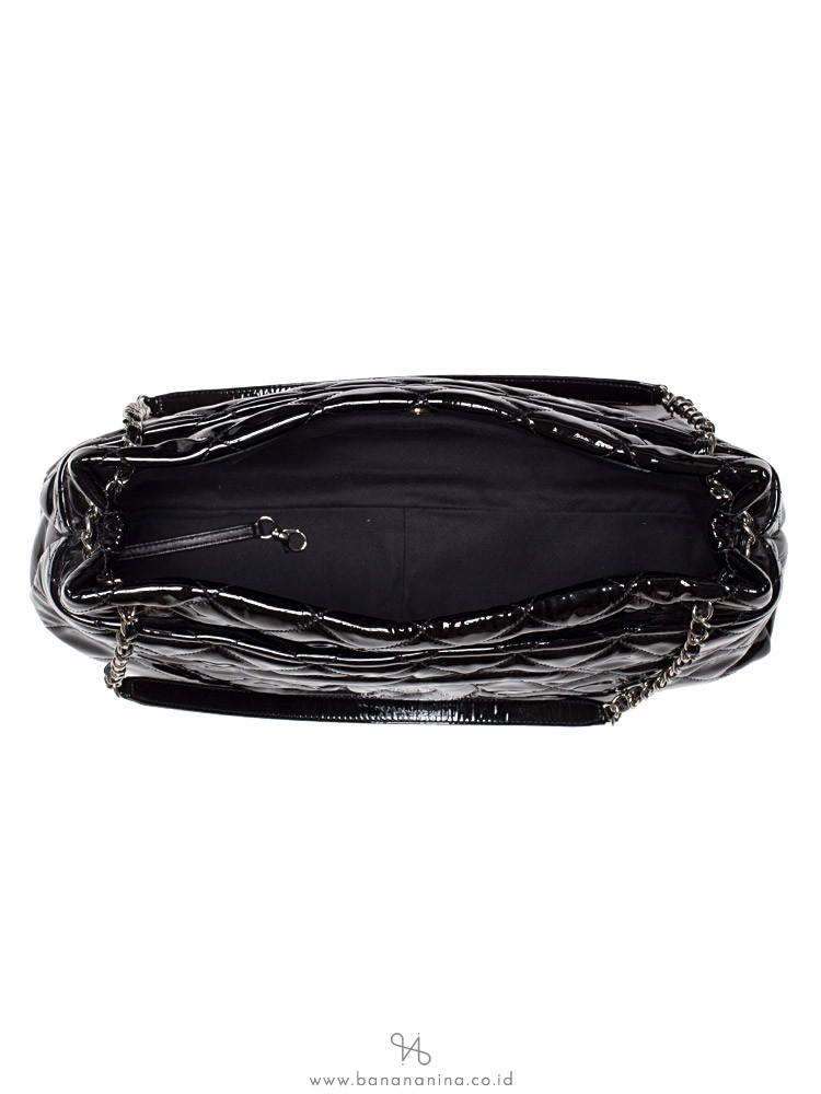 CHANEL Quilted Patent Timeless Shopping Tote Black