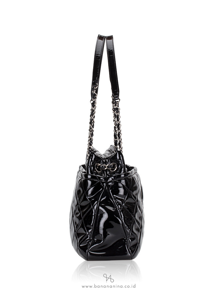 CHANEL Quilted Patent Timeless Shopping Tote Black
