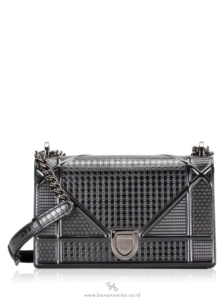 DIOR Micro Cannage Metallic Diorama Medium Flap Bag Black