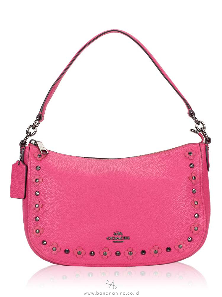 COACH 37711 Floral Rivets Leather Chelsea Crossbody Dahlia