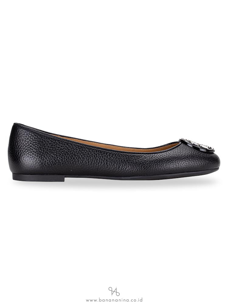 TORY BURCH Claire Tumbled Leather Flats Black Silver Sz 6.5