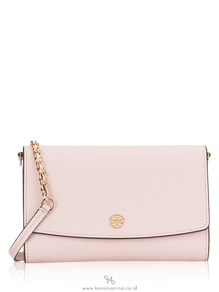 TORY BURCH Robinson Chain Wallet Shell Pink