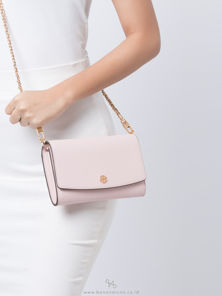 TORY BURCH Robinson Chain Wallet Shell Pink