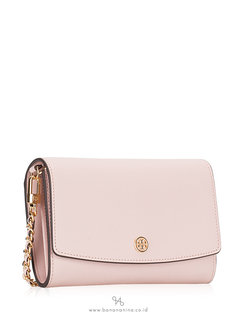 TORY BURCH Robinson Chain Wallet Shell Pink