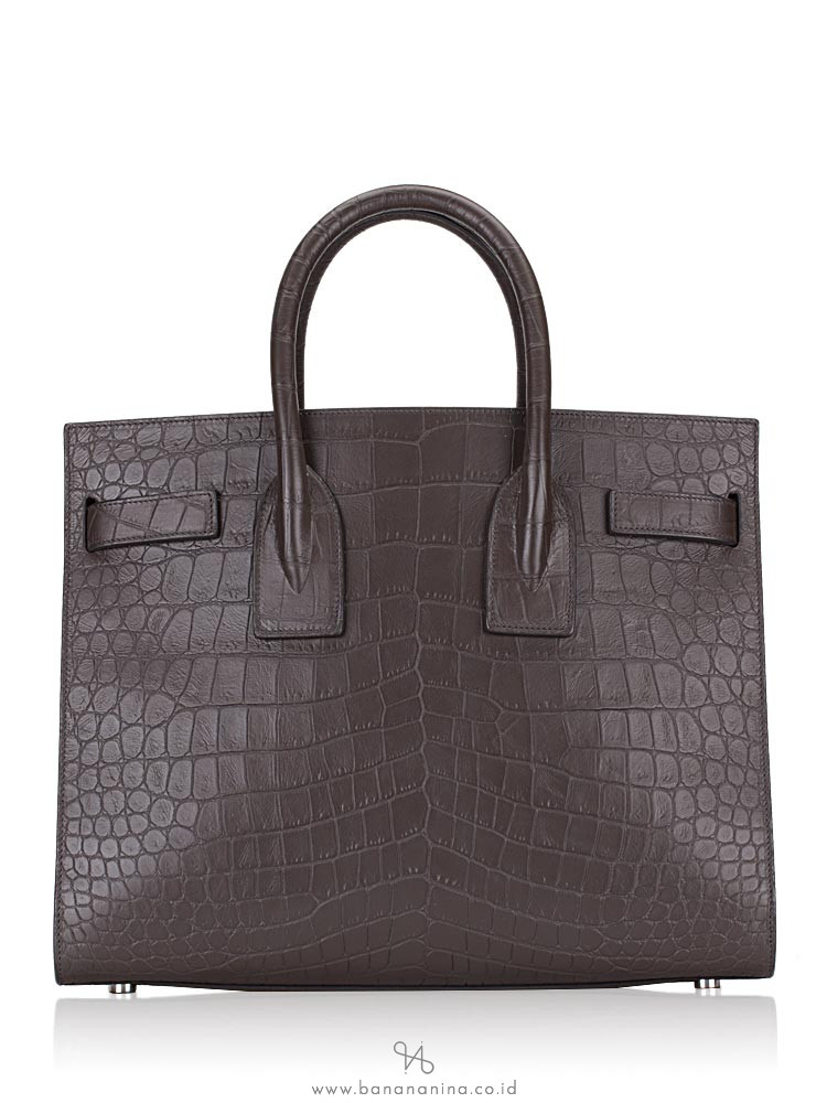 YSL Croc Embossed Calfskin Small Sac De Jour Dark Brown